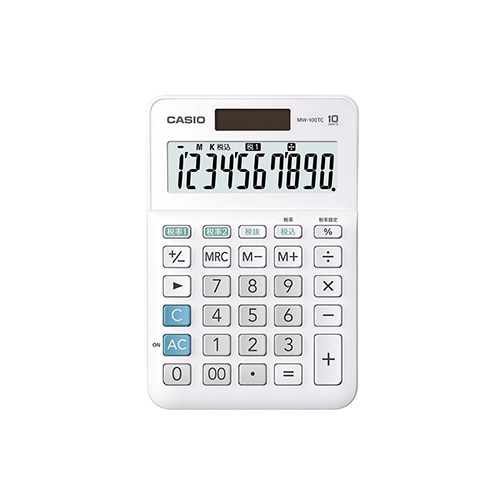 カシオ W税計算対応電卓 MW-100TC-WE-N ホワイト ［W税率対応 /10桁］ MW100TCWEN 1個（ご注文単位1個）【直送品】