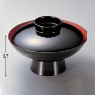 【直送品】 若泉漆器 6寸高台小槌椀　黒内朱  W－7－33 1個（ご注文単位1個）