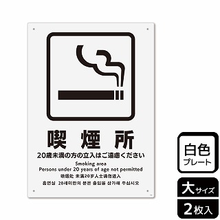 【直送品】 （株）KALBAS プラスチックプレート　タテ大 喫煙所　20歳未満の方の立入はご遠慮 KTK1162 1パック（ご注文単位1パック）