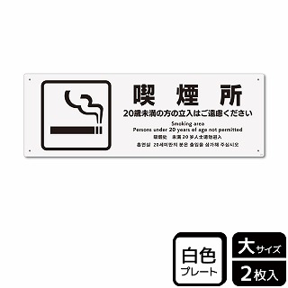 【直送品】 （株）KALBAS プラスチックプレート　ヨコ大 喫煙所　20歳未満の方の立入はご遠慮 KTK2218 1パック（ご注文単位1パック）
