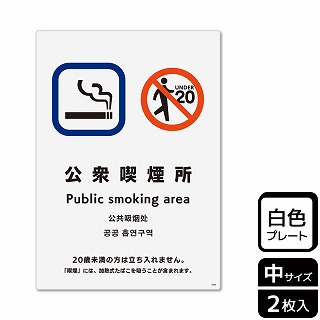 （株）KALBAS プラスチックプレート　タテ中 公衆喫煙所20歳未満の方は立ち入れません KTK3099 1パック（ご注文単位1パック）【直送品】
