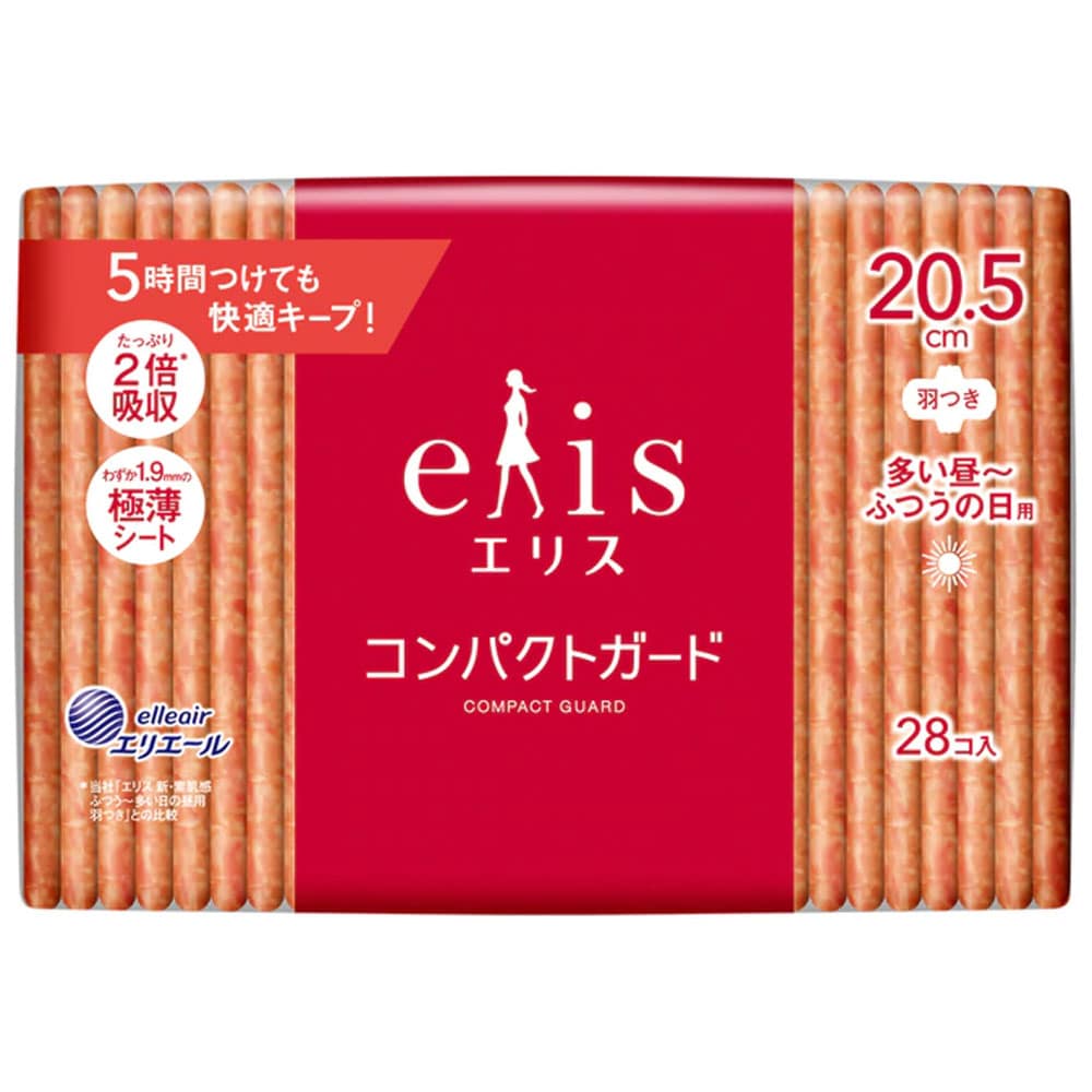 >大王製紙　エリス コンパクトガード 多い昼-ふつうの日用 羽つき 20.5cm 28コ入　1パック（ご注文単位1パック）【直送品】
