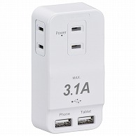 オーム電機 HS-TM3U3HT3-W 00-1230 発煙ガード安全タップ 3個口 USBポート2個口付 白（ご注文単位1袋）【直送品】