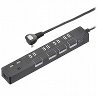 オーム電機 HS-TPKU42K-22 00-1669 節電タップ光る押しボタンスイッチ雷ガード4個口 USBポート付き 2mブラック（ご注文単位1袋）【直送品】