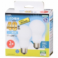 オーム電機 LDA5N-GAG532P 06-3298 LED電球 E26 40形相当 広配光 昼白色 2個入（ご注文単位1袋）【直送品】