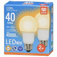 オーム電機 LDA5L-GAG62P 06-5517 LED電球 E26 40形相当 電球色 2個入（ご注文単位1袋）【直送品】