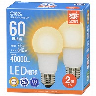 >オーム電機 LDA8L-GAG62P 06-5520 LED電球 E26 60形相当 電球色 2個入（ご注文単位1袋）【直送品】
