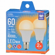 オーム電機 LDA6L-G-E17AG62P 06-5548 LED電球小形E17 60形相当 電球色 2個入（ご注文単位1袋）【直送品】