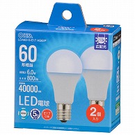 オーム電機 LDA6D-G-E17AG62P 06-5550 LED電球小形E17 60形相当 昼光色 2個入（ご注文単位1袋）【直送品】