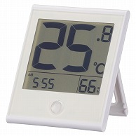 オーム電機 TEM-200B-W 08-1442 温度が見やすい温湿度計 快適表示&時計付き ホワイト（ご注文単位1袋）【直送品】