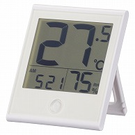 オーム電機 TEM-210B-W 08-1446 温度が見やすい温湿度計 時計機能付き ホワイト（ご注文単位1袋）【直送品】