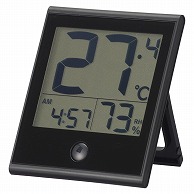 オーム電機 TEM-210B-K 08-1447 温度が見やすい温湿度計 時計機能付き ブラック（ご注文単位1袋）【直送品】