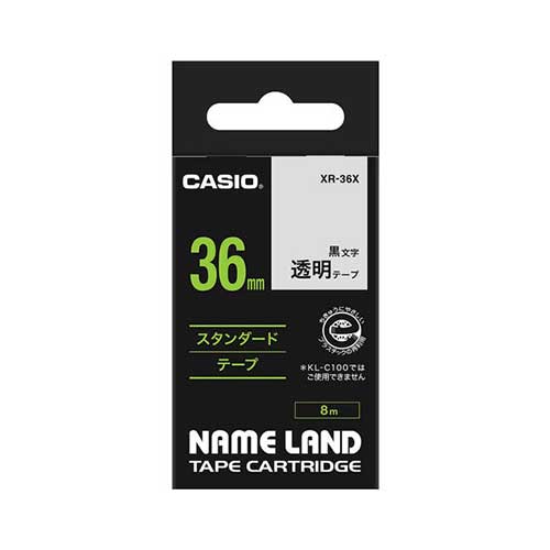 カシオ 透明テープ NAME LAND（ネームランド） 透明 XR-36X ［黒文字 /36mm幅］ XR36X 1個（ご注文単位1個）【直送品】