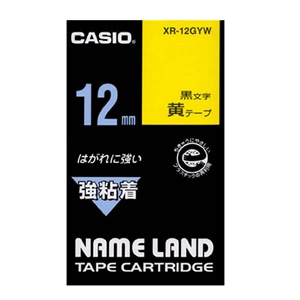 カシオ 強粘着テープ XR-12GYW 黄 ［黒文字 /12mm幅］ XR12GYW 1個（ご注文単位1個）【直送品】