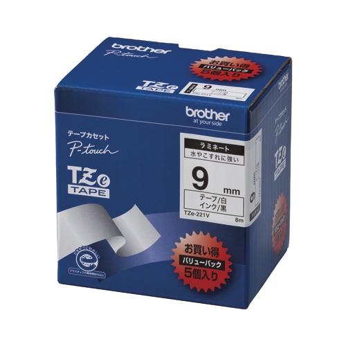 TZE-221V ピータッチテープ　９ｍｍ白／黒　５個入 1箱 (ご注文単位1箱)【直送品】