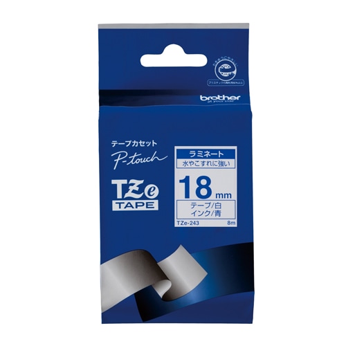 ブラザー 【ブラザー純正】ピータッチ ラミネートテープ TZe-243 幅18mm (青文字/白) TZe TAPE 透明 TZe-243 ［青文字 /18mm幅］ TZE243 1個（ご注文単位1個）【直送品】