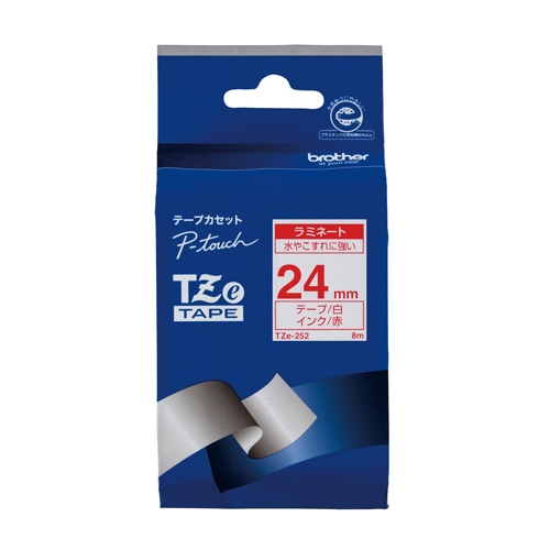 ブラザー 【ブラザー純正】ピータッチ ラミネートテープ TZe-252 幅24mm (赤文字/白) TZe TAPE 透明 TZe-252 ［赤文字 /24mm幅］ TZE252 1個（ご注文単位1個）【直送品】