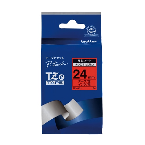 ブラザー 【ブラザー純正】ピータッチ ラミネートテープ TZe-451 幅24mm (黒文字/赤) TZe TAPE 赤 TZe-451 ［黒文字 /24mm幅］ TZE451 1個（ご注文単位1個）【直送品】