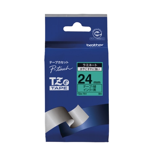 ブラザー 【ブラザー純正】ピータッチ ラミネートテープ TZe-751 幅24mm (黒文字/緑) TZe TAPE 緑 TZe-751 ［黒文字 /24mm幅］ TZE751 1個（ご注文単位1個）【直送品】