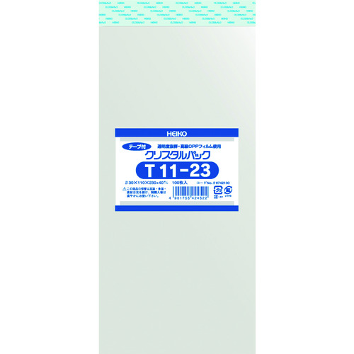 トラスコ中山 ＨＥＩＫＯ ＯＰＰ袋 テープ付き クリスタルパック Ｔ11-23 100枚入り（ご注文単位1袋）【直送品】