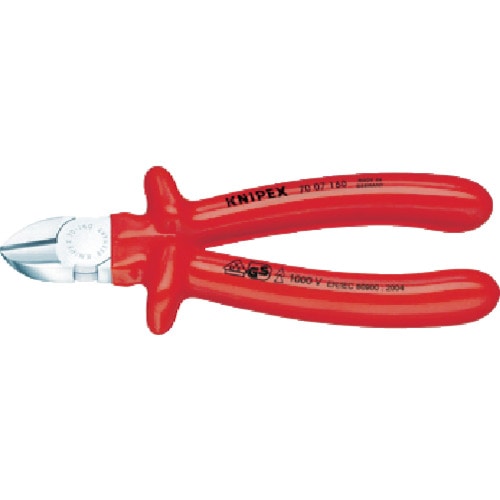 >トラスコ中山 KNIPEX 絶縁1000V斜ニッパー 180mm（ご注文単位1個）【直送品】