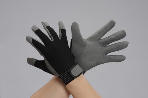 >【直送品】エスコ EA353BJ-81[Ｍ]手袋(合成皮革/黒・グレー) 1個（ご注文単位1個）