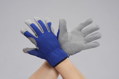 エスコ EA353BJ-86[Ｍ]手袋(合成皮革/青・グレー) 1個（ご注文単位1個）【直送品】