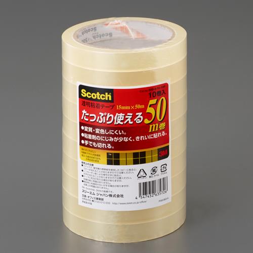 エスコ EA765MA-52 15mmｘ50ｍ透明粘着テープ(10巻) 1個（ご注文単位1個）【直送品】