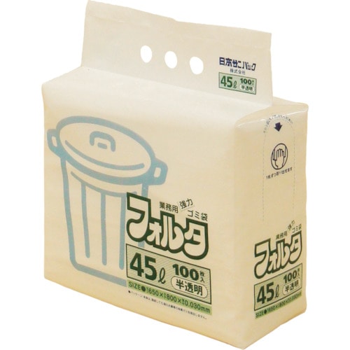 【直送品】トラスコ中山 サニパック Ｆ-4Ｈ 環優包装ゴミ袋フォルタ 45Ｌ 白半透明 (1袋(ＰＫ)＝100枚入)（ご注文単位1袋）
