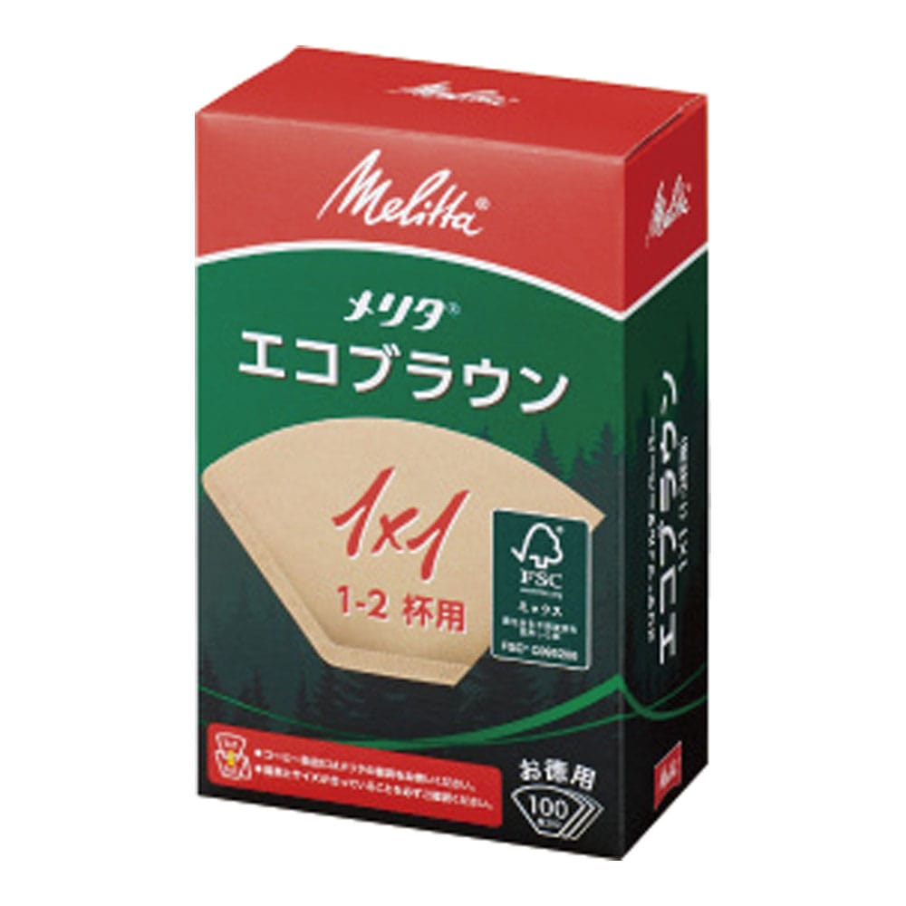 メリタ　フィルターペーパー（100枚入） Nエコブラウン　1×1G 1箱（ご注文単位1箱）【直送品】