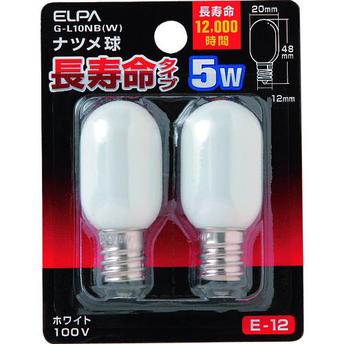 >トラスコ中山 ELPA ナツメ球 E12 消費電力5W 長寿命 ホワイト 2個入 168-2242  (ご注文単位1個) 【直送品】