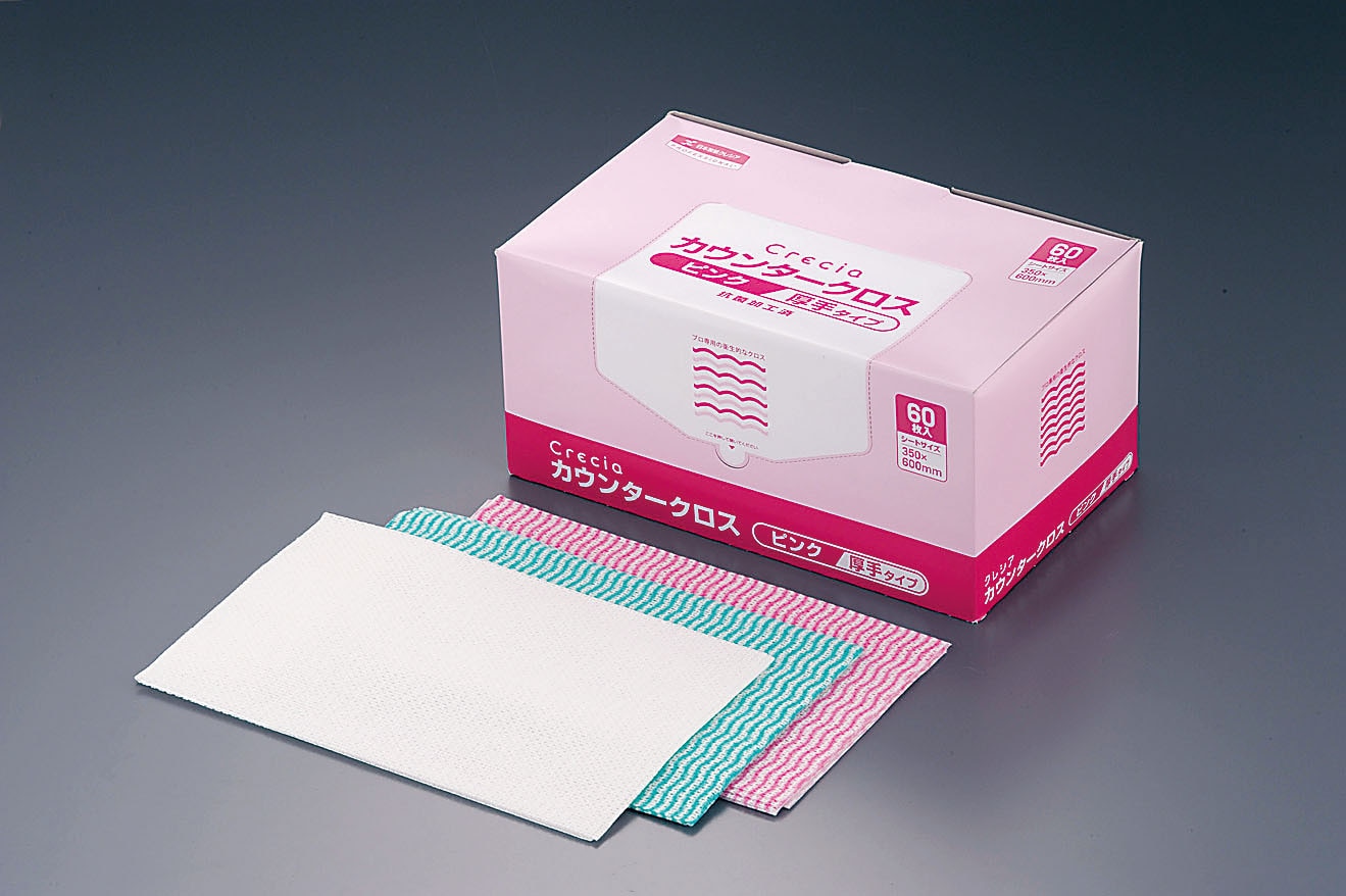 クレシア抗菌カウンタークロス　厚手タイプ （１箱・６０枚入）ピンク 1箱（ご注文単位1箱）【直送品】