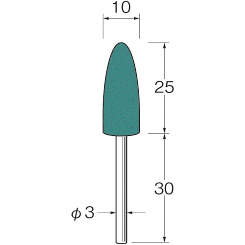 >トラスコ中山 リューター 軸付グリーンカーボランダムゴム砥石外径（mm）：10粒度（＃）：220 128-2667  (ご注文単位1袋) 【直送品】
