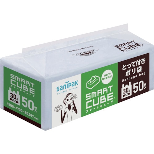 トラスコ中山 サニパック ゴミ袋 スマートキューブ とって付き 30Ｌ 半透明 50枚（ご注文単位1袋）【直送品】