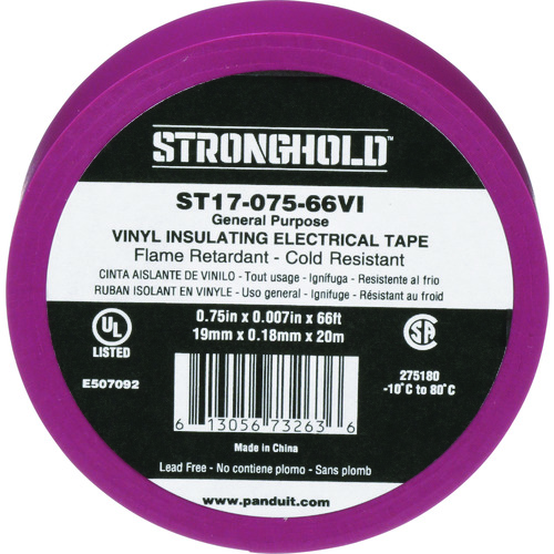 トラスコ中山 ストロングホールド ＳｔｒｏｎｇＨｏｌｄビニールテープ 一般用途用 紫 幅19.1ｍｍ 長さ20ｍ ＳＴ17-075-66ＶＩ（ご注文単位1袋）【直送品】