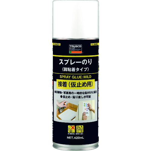 >トラスコ中山 TRUSCO スプレ-のり 弱粘着タイプ 420ml（ご注文単位1本）【直送品】