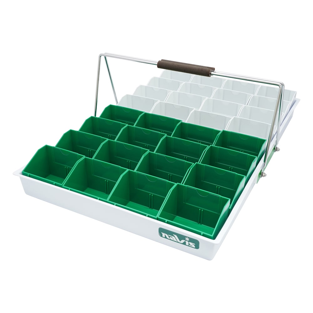 ナビス(アズワン) 散薬用トレー 32人用 緑・白 (Nケースタイプ) N-32R(32人用) 1個(ご注文単位1個)【直送品】