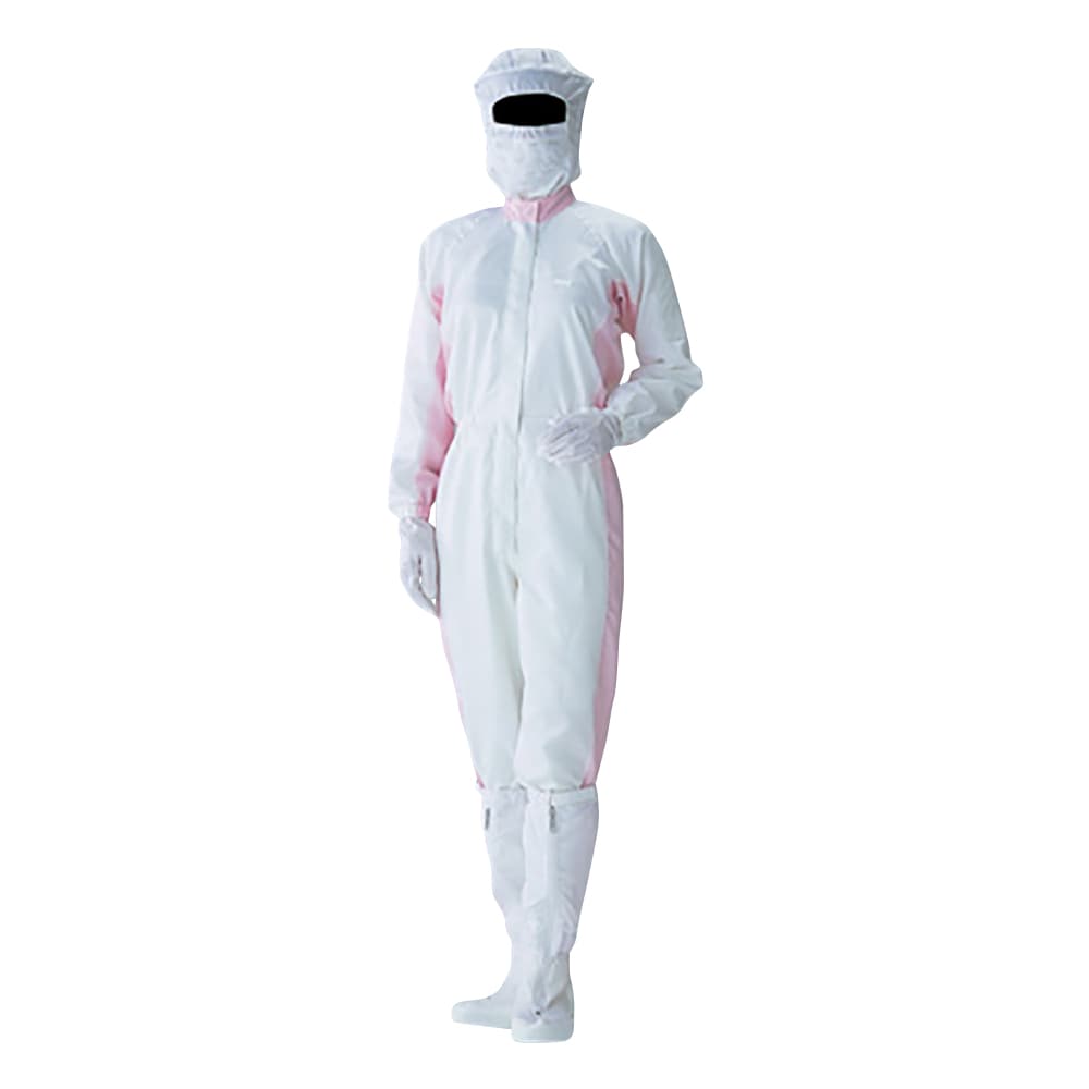 東洋リントフリー クリーンルーム用ツナギ服 ホワイト×ピンク 3LFC132B-14 3L 1着 (ご注文単位1着) 【直送品】