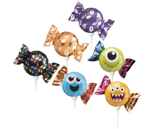 アズワン スティックハロウィンキャンディバルーン 6柄アソート 幅17.5×高さ15cm 60本 37-36-9-1 1セット(ご注文単位1セット)【直送品】