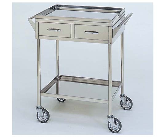 柏ステンレス工業 ステンレスワゴン 回診車L （立上） 引出2個付 2段 ステンレスワゴン（ヒキダシヅケ）MB-2VH-L 1個（ご注文単位1個）【直送品】