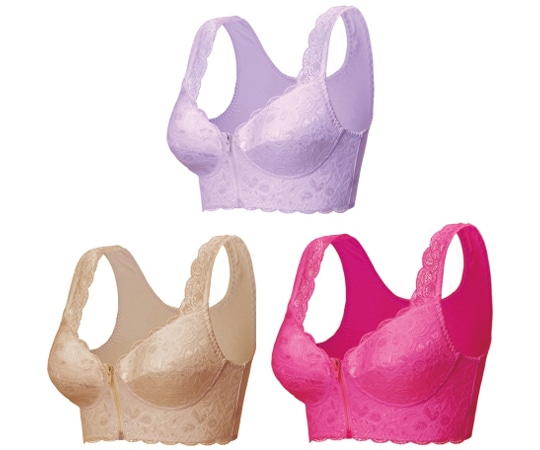 グローバル・ジャパン エアーフィット前開きレースブラ3色組 L?LL ベージュ・ローズ・ラベンダー 1枚(ご注文単位1枚)【直送品】