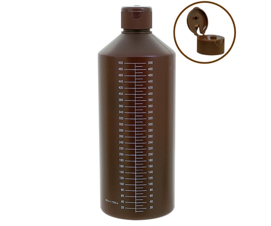 金鵄製作所 K茶投薬瓶 500mL ワンタッチキャップ（ブラウン:茶） 白色目盛 50本入 23360-088 1箱（ご注文単位1箱）【直送品】