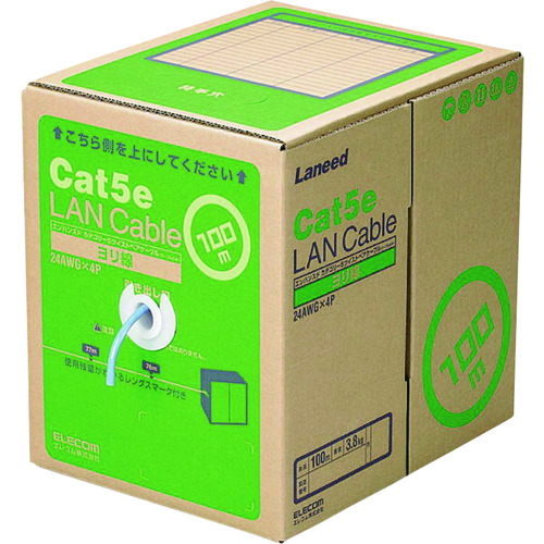 トラスコ中山 エレコム RoHS指令準拠LANケーブル CAT5E ヨリ線 100m ブルー(ご注文単位1箱)【直送品】