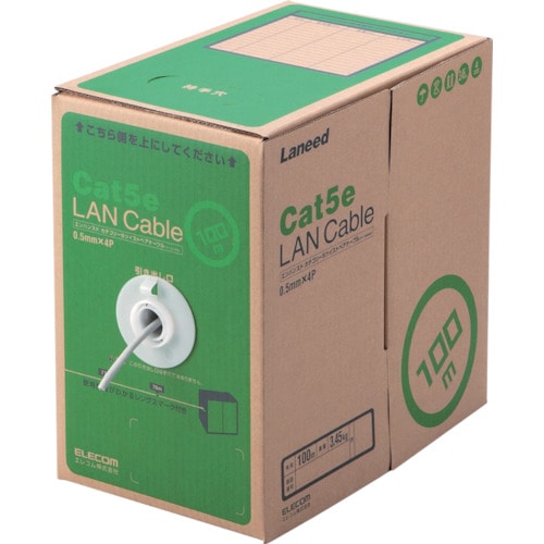 トラスコ中山 エレコム EU RoHS準拠LANケーブル CAT5E 100m ライトグレー(ご注文単位1箱)【直送品】