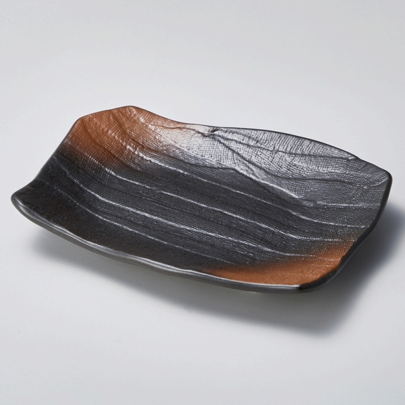 金正陶器 黒備前四つ足18㎝変形角皿 1個（ご注文単位1個）【直送品