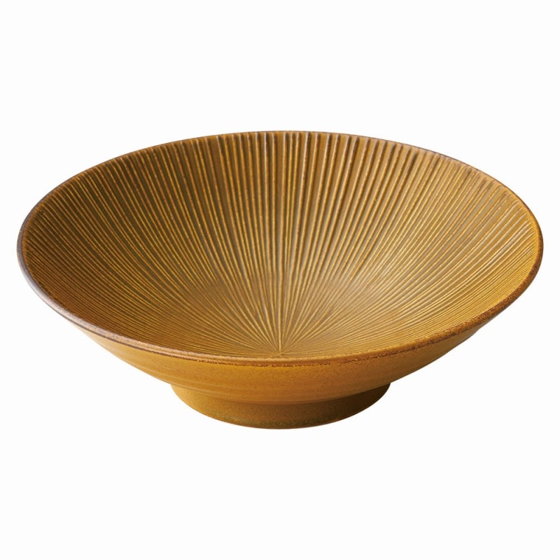 5個セットめん皿 織部ストライプ7.5丸鉢 ［ 23 x 4.5cm ］ 5個セット渕織部7.5めん皿 ［ 23.5 x 5cm ］ めん皿   料亭 旅館