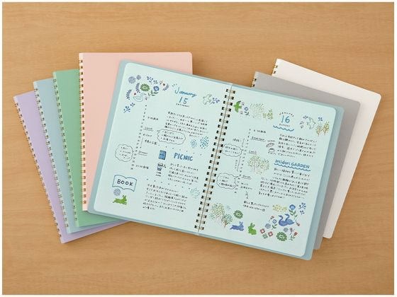 ミドリ(デザインフィル) リングノート[A5]カラー ドット方眼 ピンク 1