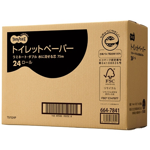 TANOSEE リサイクルトイレットペーパー シングル 芯あり 90m 1ケース（96ロール：8ロール×12パック） たのめーるTANOSEE リサイクルトイレットペーパー シングル 芯あり
