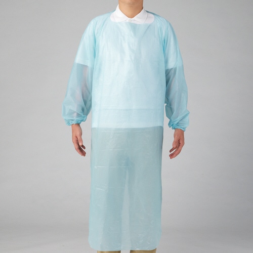 オオサキメディカル クリーンエプロン 袖付 大きめサイズ ブルー 73731 10枚/箱(ご注文単位1箱)【直送品】