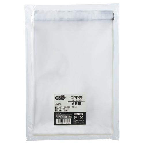 TANOSEE OPP袋 フタ・テープ付 A5用 160×220+40mm 100枚/袋(ご注文単位1袋)【直送品】